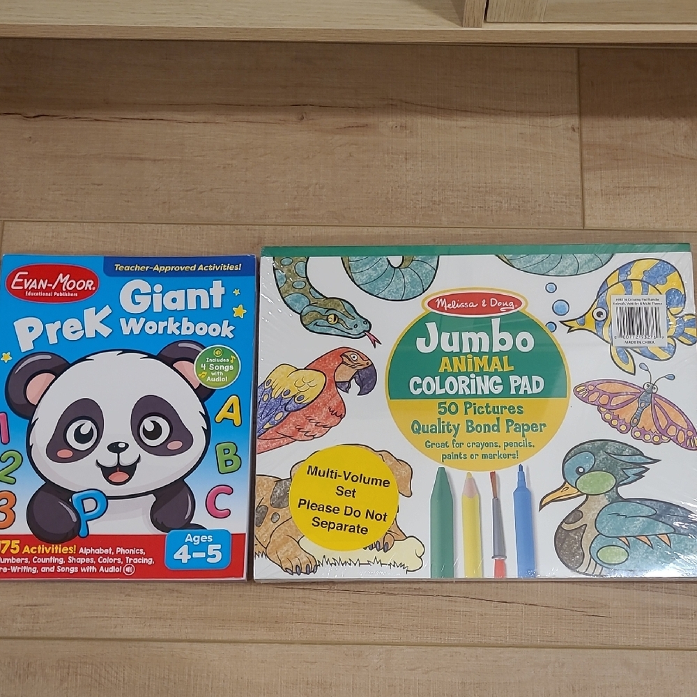 Melissa & Doug Jumbo 3pack Coloring Pads And Evan Moor Jumbo Prek Workbook